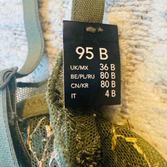 NWT Etam Lingerie Set, sheer/mesh/embriodered olive green bralette+ thong,SzUK36 - Picture 3 of 4